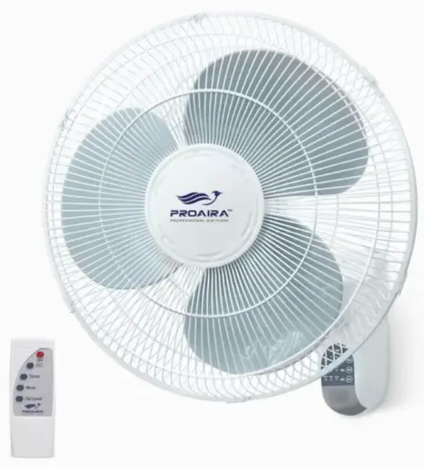 [810124140588] 16" Oscillating Wall Mount Fan w/adjustable Tilt/Remote White