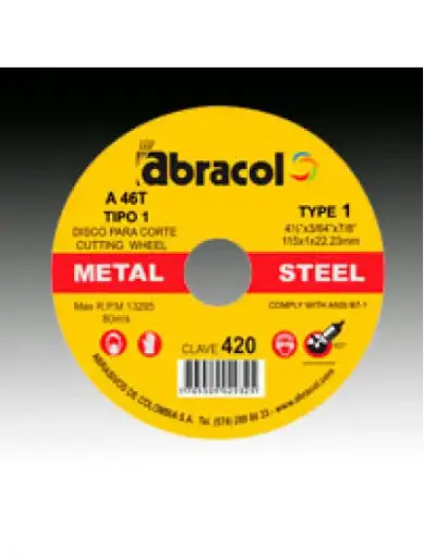 [7705059841613] Abracol Metal Cutting Disc 4-1/2" x 3/64" x 7/8" DT1 A46T #420 SS-ABD2A0046049